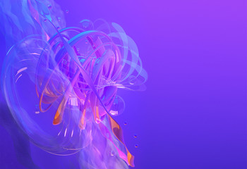 Fototapeta premium Abstract 3D shapes on purple gradient background with copy space. Modern fluid colorful scifi geometric glowing figures abstract gradient background for web, banner, flyer, landing page, design layout