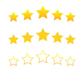 Stars rating icon set. Gold star icon set isolated on a white background
