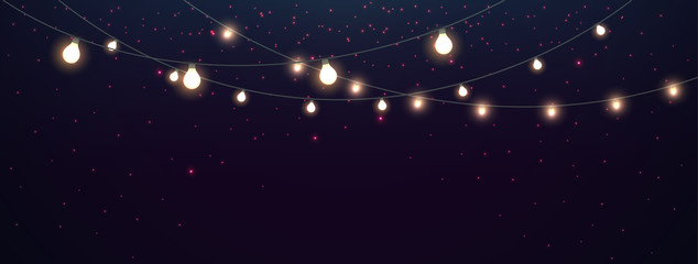 Magic Lights on night dark blue sky with sparkling stars