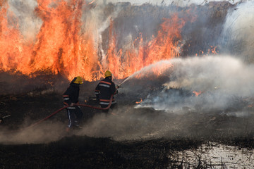Fire Fighters battle a blaze.