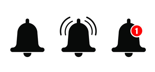 Notification bell or incoming inbox message vector icon. Vector ringing bell and notification number sign