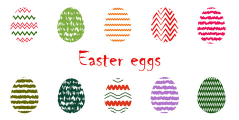  Set of multi-colored Easter eggs with patterns on a white background. vector. illustration