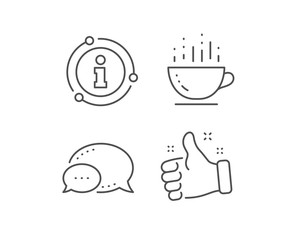 Coffee cup line icon. Chat bubble, info sign elements. Hot cappuccino sign. Tea drink mug symbol. Linear coffee cup outline icon. Information bubble. Vector