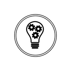 Simple light bulb conceptual icon with gears inside. Vector illustration