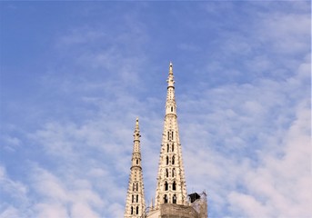 Fototapeta na wymiar Zagreb cathedral towers in the blue sky 
