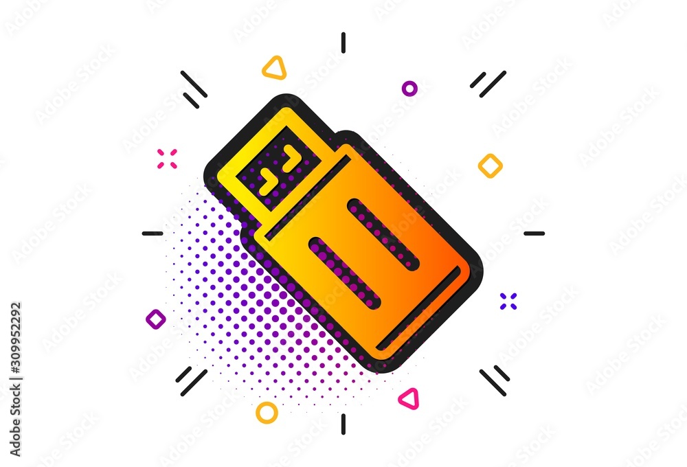 Poster memory stick sign. halftone circles pattern. usb flash drive icon. portable data storage symbol. cla
