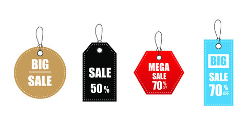 Set of sale tags and labels, template shopping labels. Realistic discount tags for sale promotion. Vector illustration.  