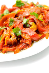 Garnish of roasted red peppers with parsley