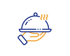 Dinner sign. Restaurant food line icon. Hotel room service symbol. Colorful outline concept. Blue and orange thin line restaurant food icon. Vector