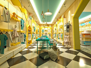 Fototapeta na wymiar 3d render kids fashion dress store