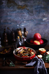 Sausage, apple and potato one-pan roast.style rustic