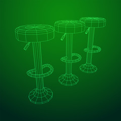 Retro vintage bar stool. High chair. Bar interior design. Wireframe low poly mesh vector illustration