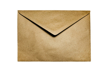 Old Craft Recycled Paper Post Envelope Letter Isolated On White. Vintage Antique Cardboard Texture. 