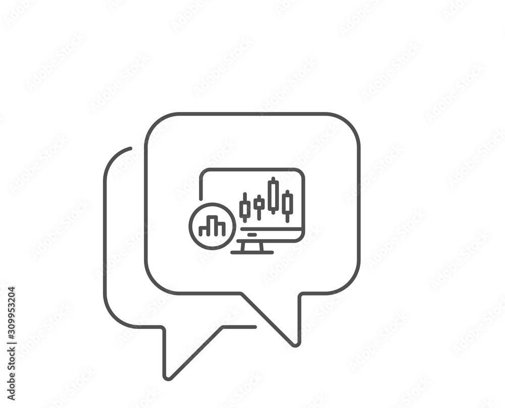 Poster candlestick chart line icon. chat bubble design. analytics graph sign. market analytics symbol. outl