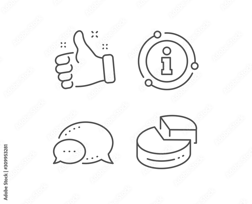 Poster pie chart line icon. chat bubble, info sign elements. presentation 3d graph sign. market analytics s