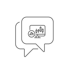Candlestick chart line icon. Chat bubble design. Analytics graph sign. Market analytics symbol. Outline concept. Thin line candlestick chart icon. Vector