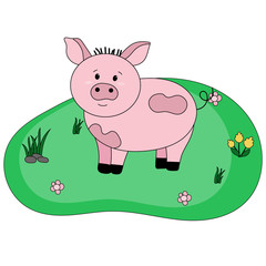 Farm cute animal. Pig in cartoon style. Vector illustration in flat