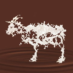 giclé du lait en forme de chèvre , lait, production laitière, création, chèvre laitière, forme, liquide, calcium, ferme, de profile, 3d, entrelacé, fond chocolat