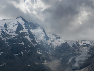 Alpine landscape with jagged peaks and glacier