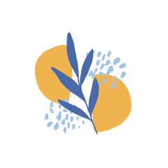 Abstract digital shape with plant. Minimalism flat vector illustration isolated on white background. Scandinavian style