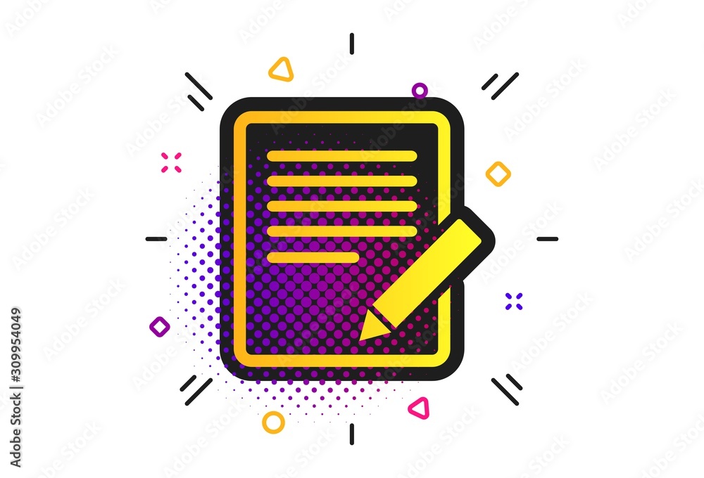 Poster edit document sign icon. halftone dots pattern. edit content button. classic flat edit icon. vector