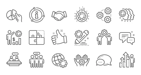 Foto op Plexiglas Employees benefits line icons. Business strategy, handshake and people collaboration. Teamwork, social responsibility, people relationship icons. Linear set. Quality line set. Vector © blankstock