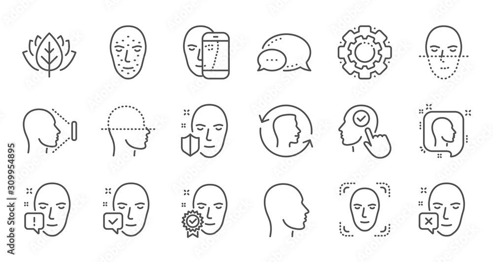 Poster face recognize line icons. biometrics detection, face id and scanning. identification linear icon se