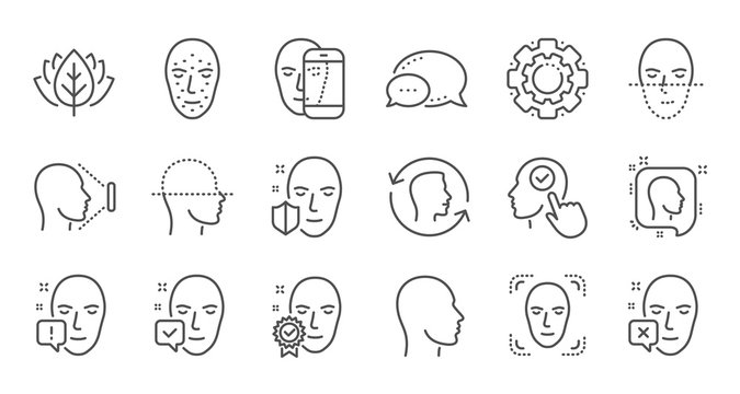 Face Recognize Line Icons. Biometrics Detection, Face Id And Scanning. Identification Linear Icon Set. Quality Line Set. Vector