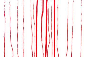 Dripping blood isolated on white background. Flowing red blood splashes, drops and trail