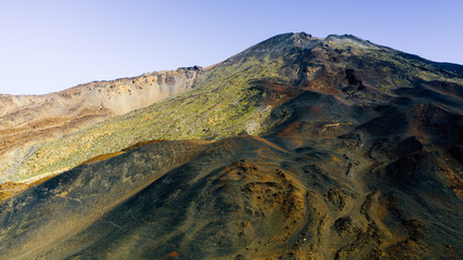 Scenic shot from above of the dry vulcanic surface around the Teide, Spains highest mountain