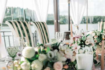 close up. table served for the wedding feast.