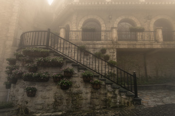 Old building in french village in the mist,Danang,Vietnam