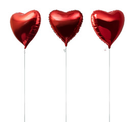 red big heart metallic balloons on white