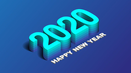 2020 Happy New Year Background, Card, Banner, Flyer Or Christmas Themed Invitations. Blue Illustration With Gradient Number. Vector EPS 10.