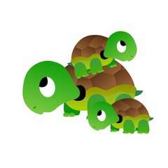 Illustration of Turtle with Friends Cartoon, Cute Funny Character, Flat Design
