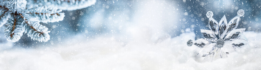 Ice christmas star on snow. Merry Xmas concept