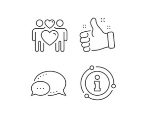 Love couple line icon. Chat bubble, info sign elements. Heart lovers sign. Valentine day symbol. Linear love couple outline icon. Information bubble. Vector