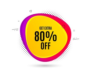 Get Extra 80% off Sale. Banner text shape. Discount offer price sign. Special offer symbol. Save 80 percentages. Geometric vector banner. Extra discount text. Gradient shape badge. Vector