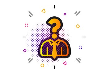 Question sign. Halftone circles pattern. Business head hunting icon. Human resources symbol. Classic flat hiring employees icon. Vector