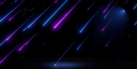 Sport backgrounds. Abstract blue color digital particles fallen down. Falling stars on black. Magic background. Start blocks.