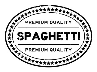Grunge black premium quality spaghetti word oval rubber seal stamp on white backgoround