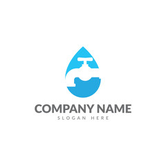 Plumbing water logo vector design template, water and faucet