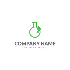 Green lab logo with bottle lab and leaf vector design template
