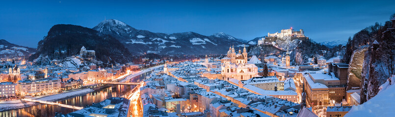 Salzburg panorama at Christmas time in winter, Austria