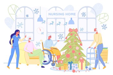 Senior People Celebrate Christmas in Nursing House