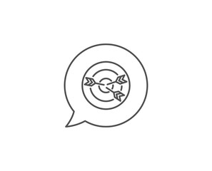 Target line icon. Chat bubble design. Marketing targeting strategy symbol. Aim with arrows sign. Outline concept. Thin line targeting icon. Vector