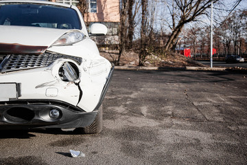Car accident or accident. The front wing and the right headlight are broken, damage and scratches...