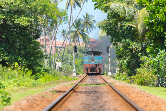  : Images from the exterior of the second category train car in Sri Lanka from Colombo to Matara. Colombo, Sri Lanka.