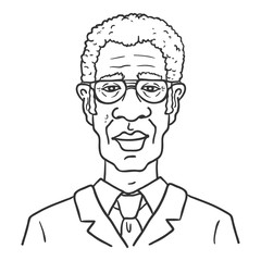 Vector Outline Avatar - Afro American Man in Office Siuit and Necktie. Male Character Portrait.