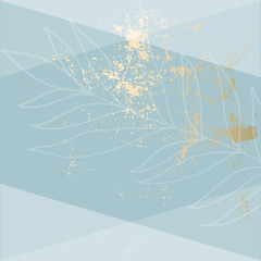 abstract floral pastel dusty  blue  gold  background. Chic trendy tile with botanical motifs